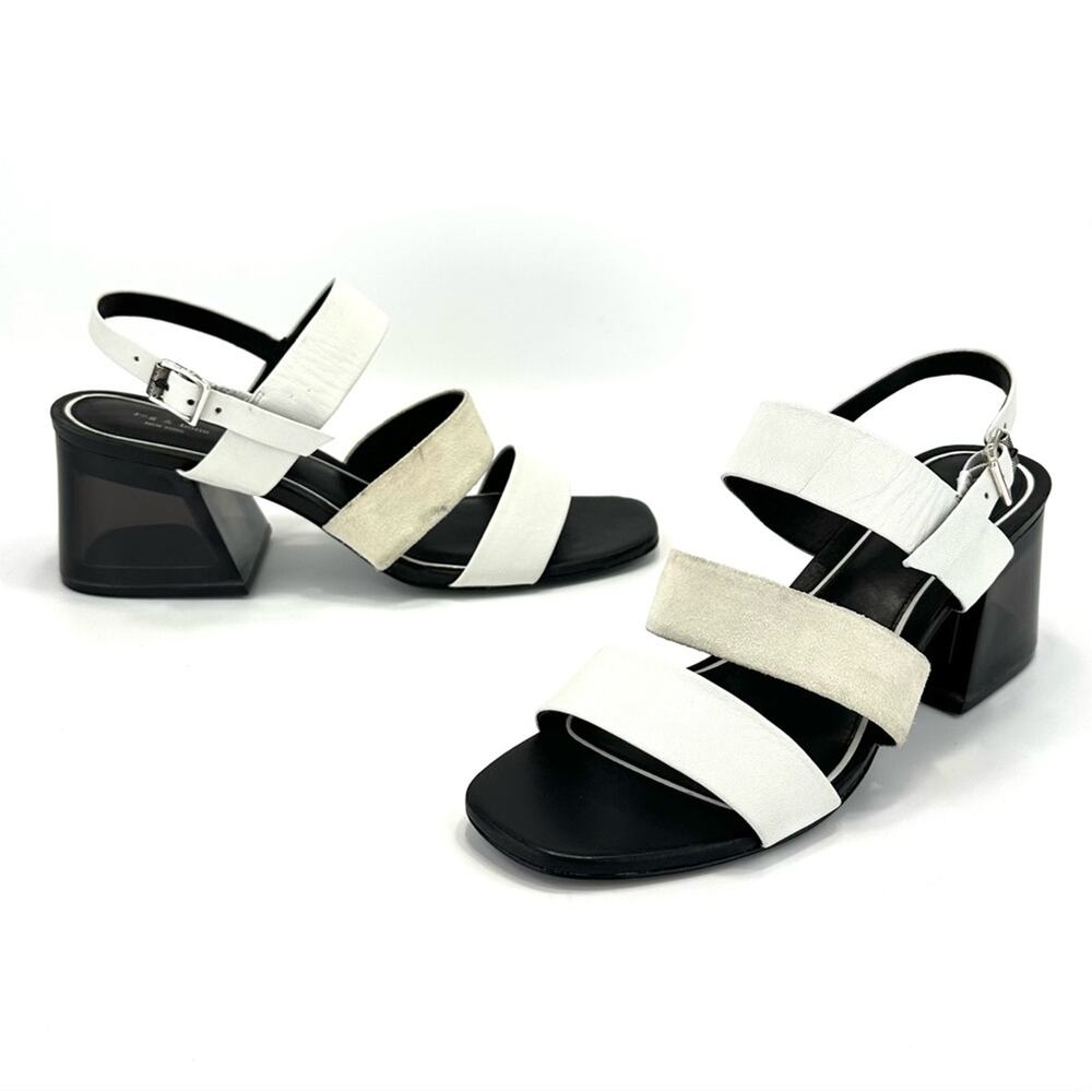 Rag & Bone Reese Sandal Size 11 White Leather Black Acrylic chunky Heel New